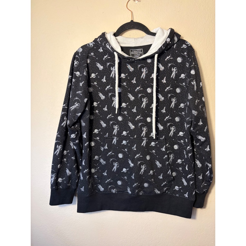 Creative Destruction Space Hoodie Mens XL Black Astronaut Galaxy Planets